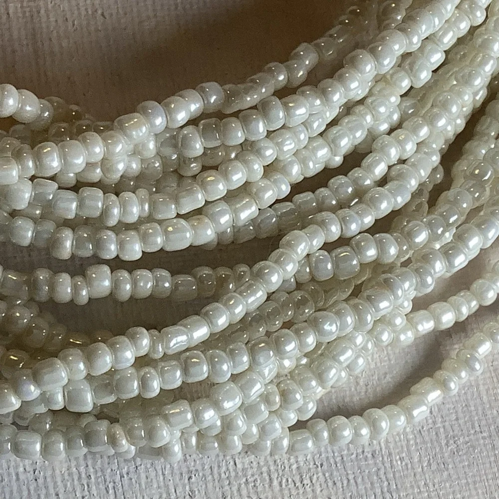 Multi-strand White Seed Bead Necklace Erica Lyons 37” - 41” Adjustable Versatile